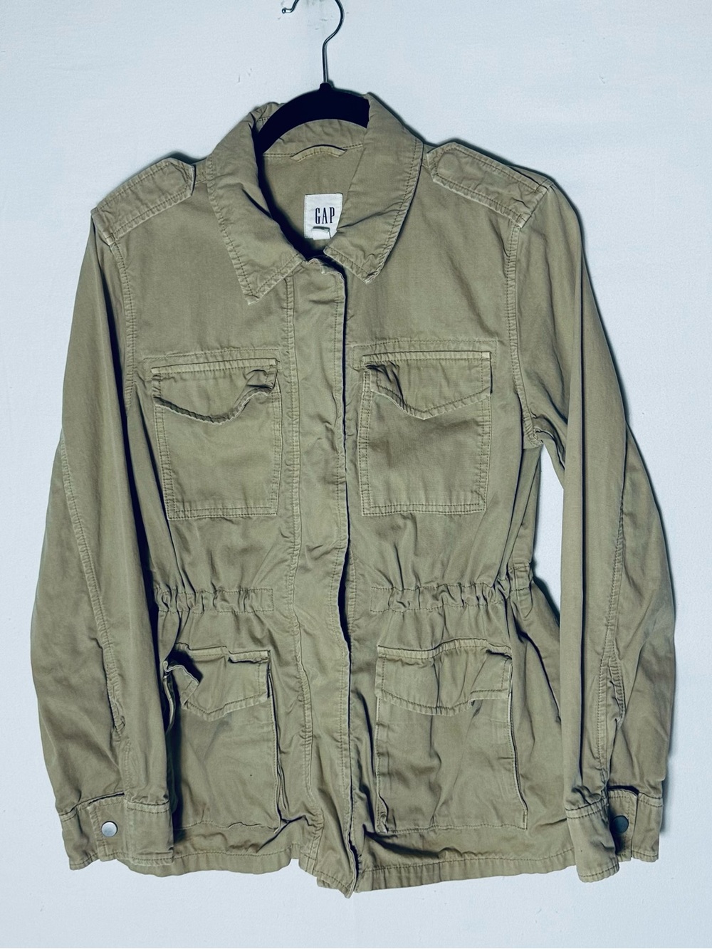 Gap Olive Green Utility Jacket XS Drawstring Waist Cotton Field Cargo Safari